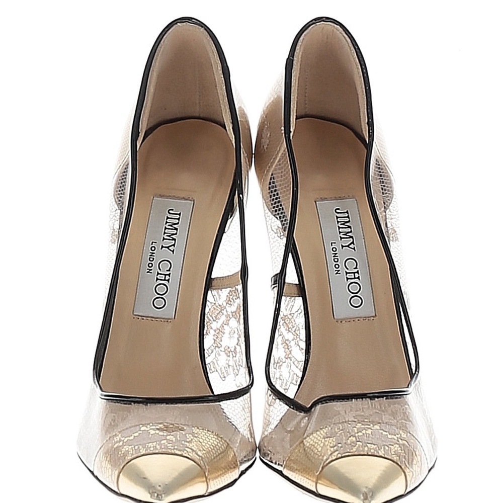 Jimmy Choo Gold and Black Lace Heels